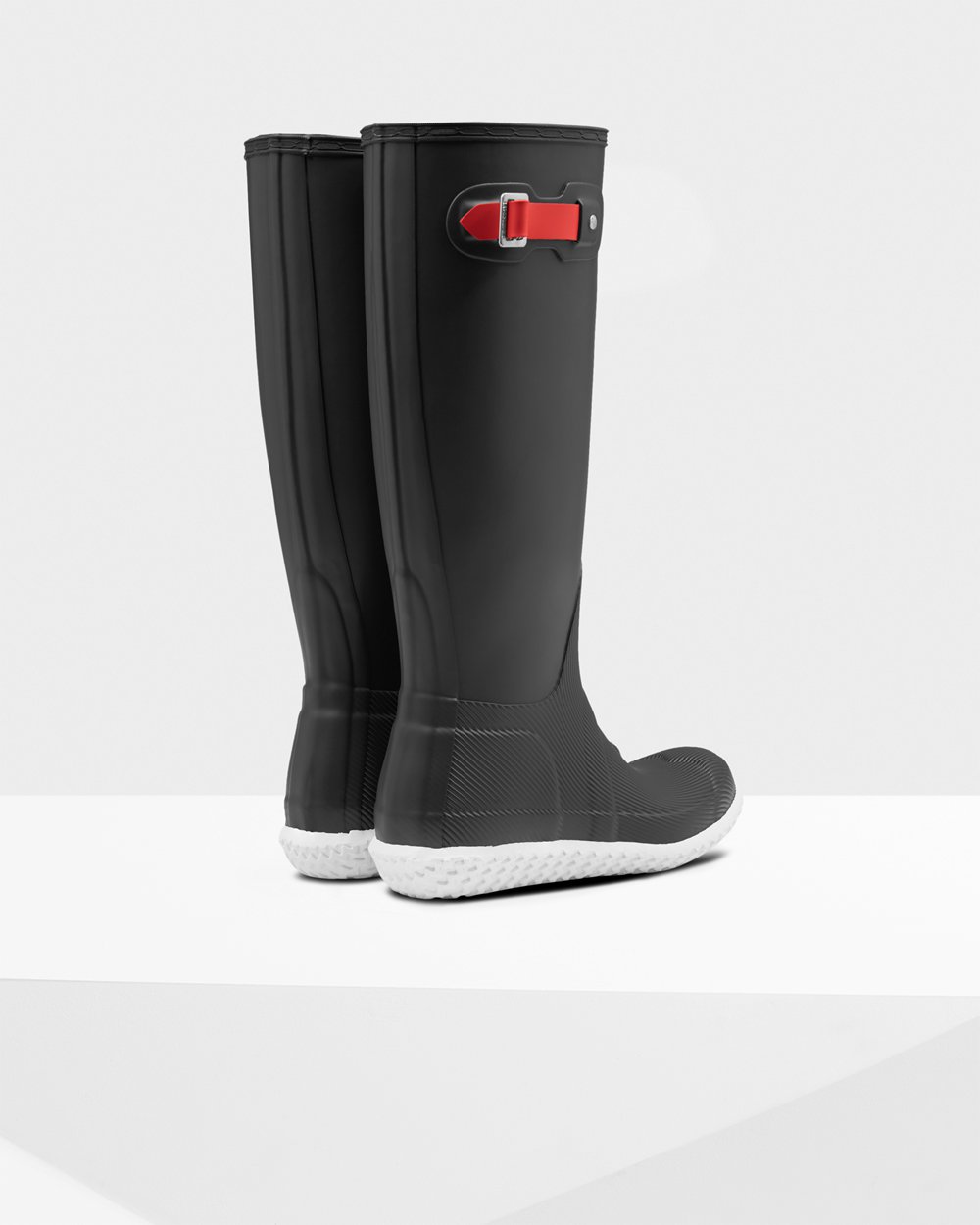 Women Hunter Original Flat Heel Calendar Sole | Tall Rain Boots Black/Red | NZ-94105-ZKRI